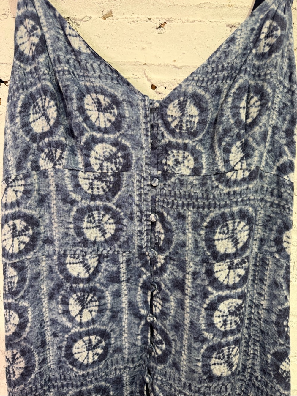 Ralph Lauren Linen Geo Print Maxi Dress Blue White Tiered A-Line Tie Die Size 12 - Picture 6 of 12